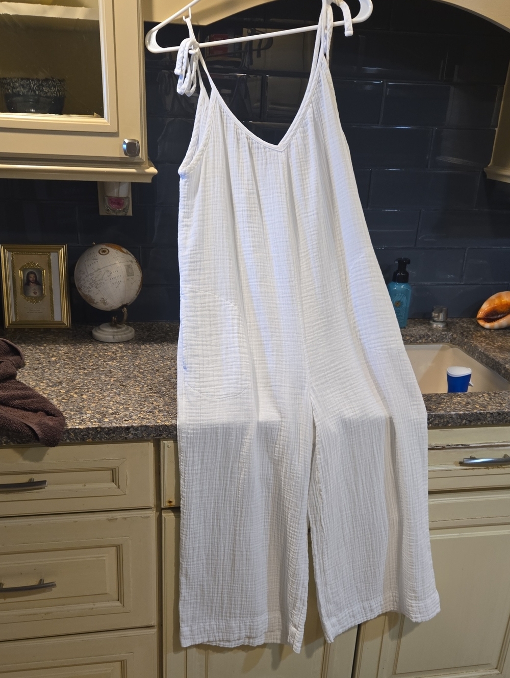 Old Navy White Tie-Shoulder Wide-Leg Chemise Cotton  Jumpsuit